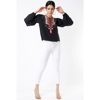 PS Pret by Payal Singhal Black Georgette Embroidered Balloon Top