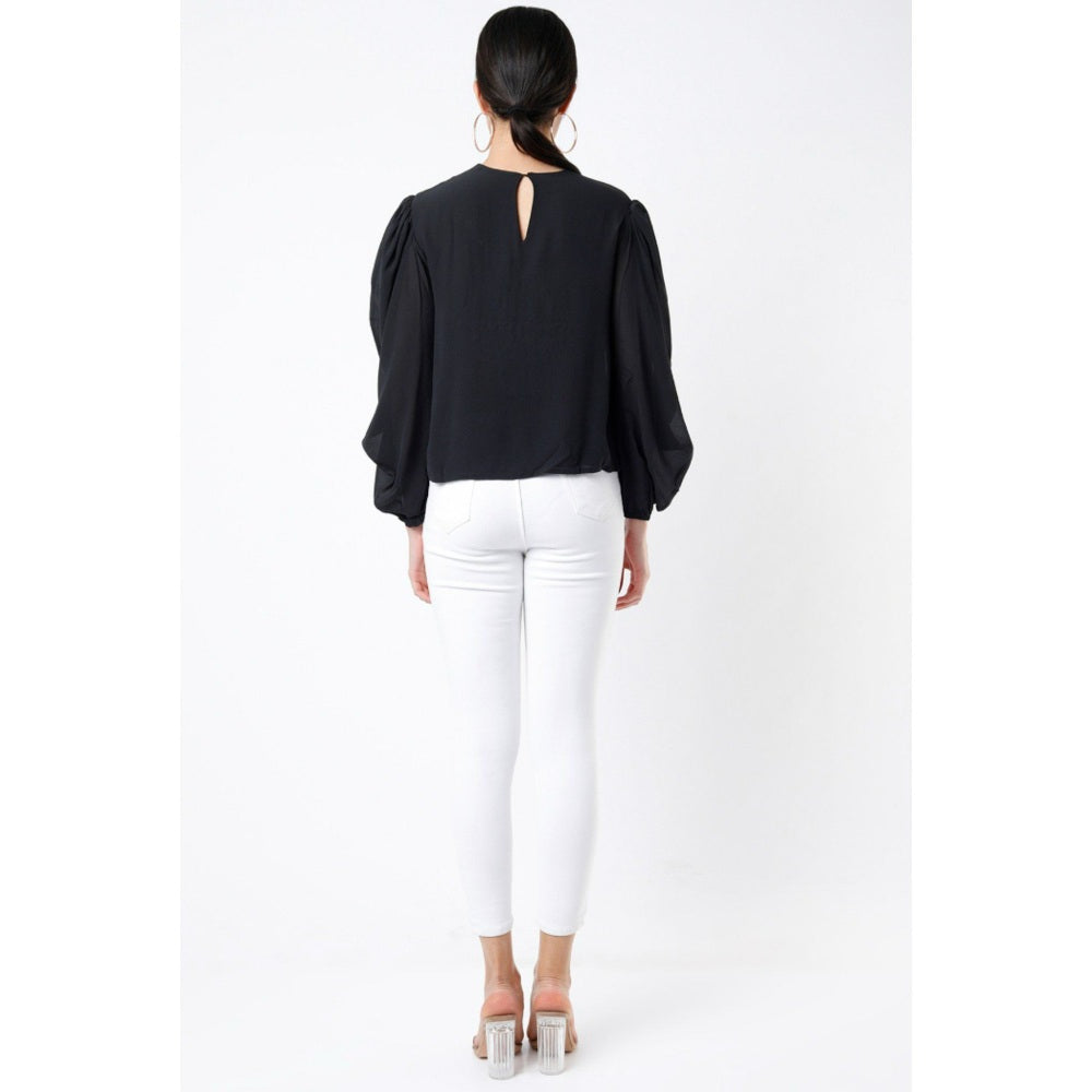 PS Pret by Payal Singhal Black Georgette Embroidered Balloon Top