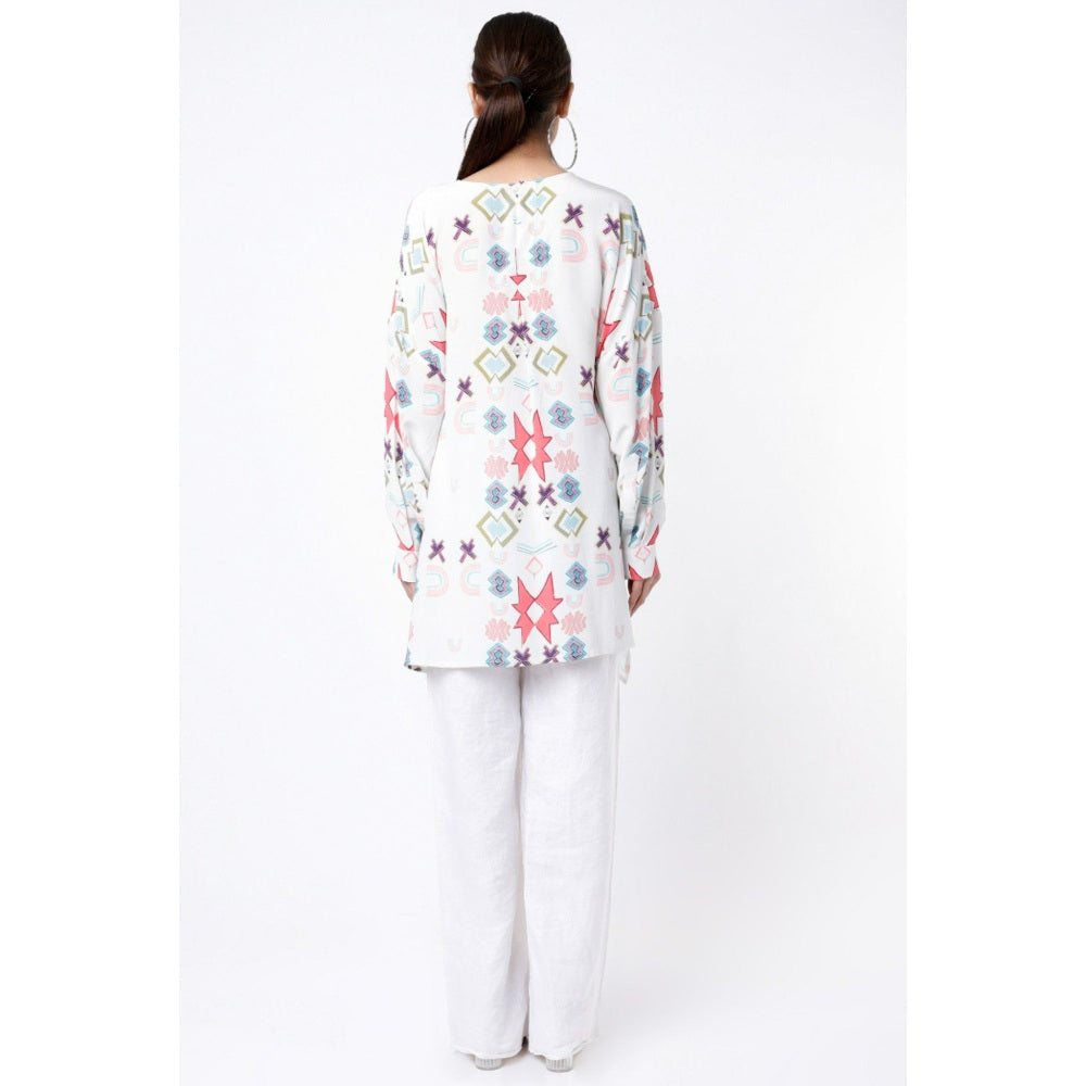 PS Pret by Payal Singhal White Small Ikat Star Print Crepe Tunic