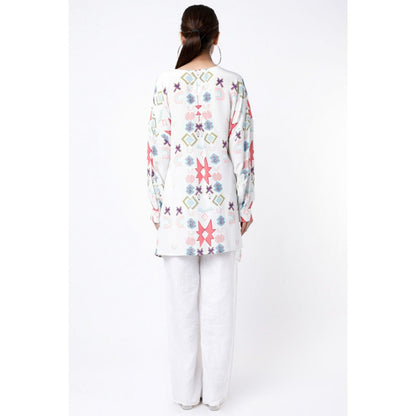 PS Pret by Payal Singhal White Small Ikat Star Print Crepe Tunic