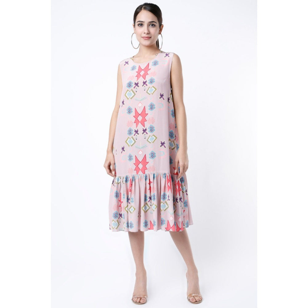 PS Pret by Payal Singhal Pink Ikat Star Print Crepe Frill Hem Tunic