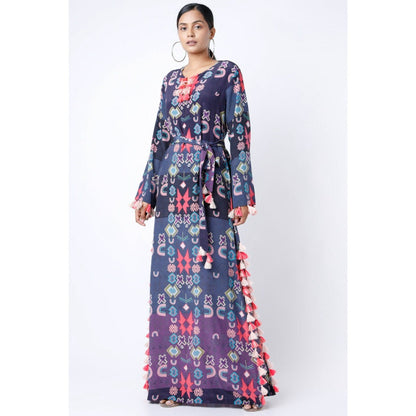 PS Pret by Payal Singhal Purple Star Print Crepe Long Beyza Kaftan with Belt (Set of 2)