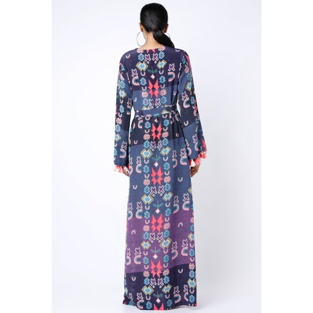 PS Pret by Payal Singhal Purple Star Print Crepe Long Beyza Kaftan with Belt (Set of 2)