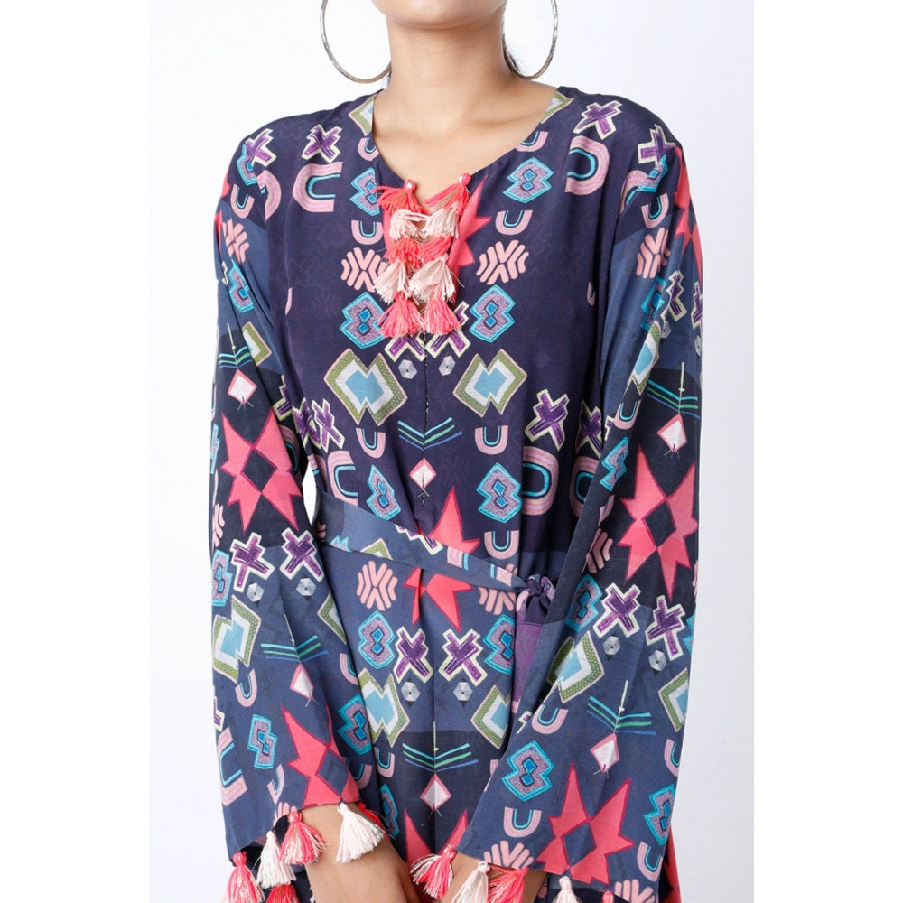 PS Pret by Payal Singhal Purple Star Print Crepe Long Beyza Kaftan with Belt (Set of 2)