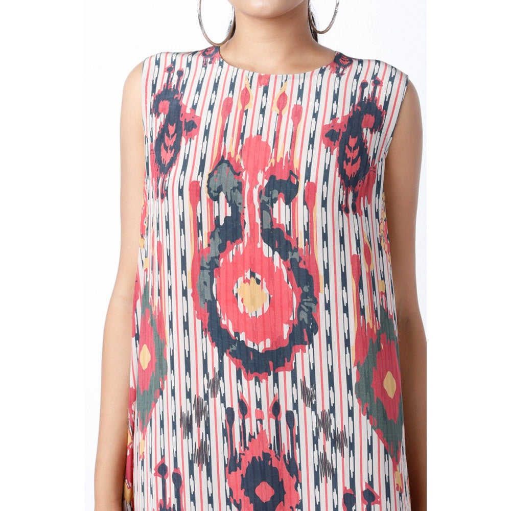 PS Pret by Payal Singhal Red Ikat Tribe Print Crepe Frill Hem Tunic