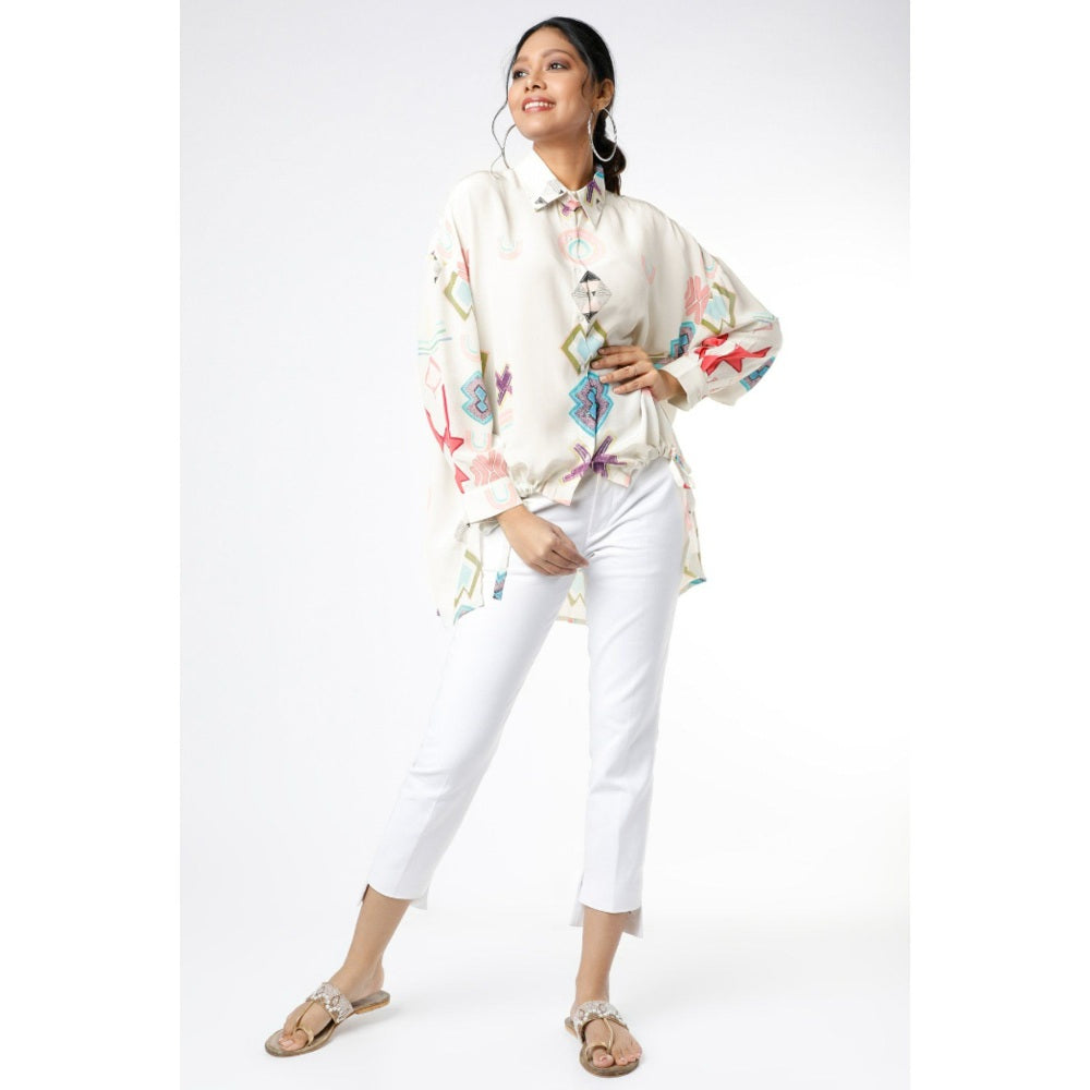 PS Pret by Payal Singhal White Small Ikat Star Print Crepe Shirt Tunic