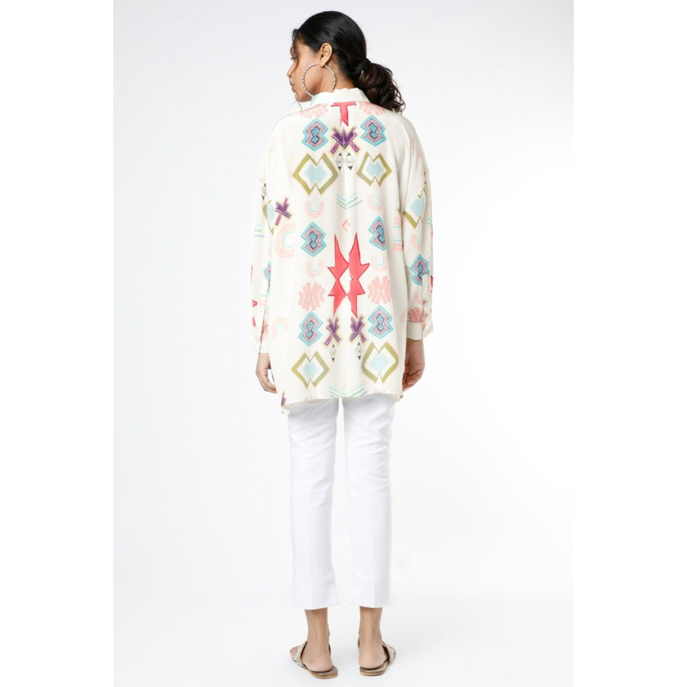 PS Pret by Payal Singhal White Small Ikat Star Print Crepe Shirt Tunic