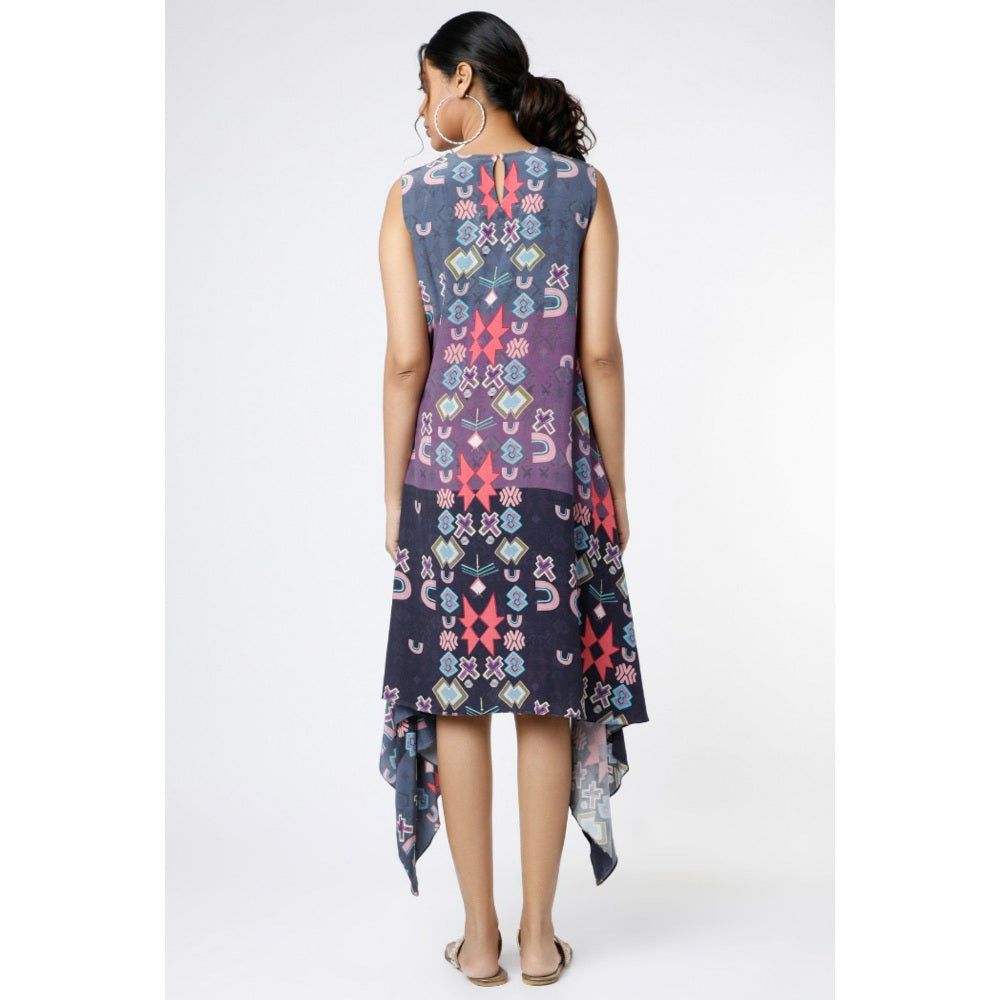 PS Pret by Payal Singhal Purple Ikat Star Small Print Crepe Handkerchief Tunic