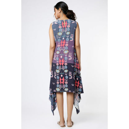 PS Pret by Payal Singhal Purple Ikat Star Small Print Crepe Handkerchief Tunic