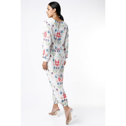 PS Pret by Payal Singhal White Small Star Print Crepe Top with Jogger Pants (Set of 2)