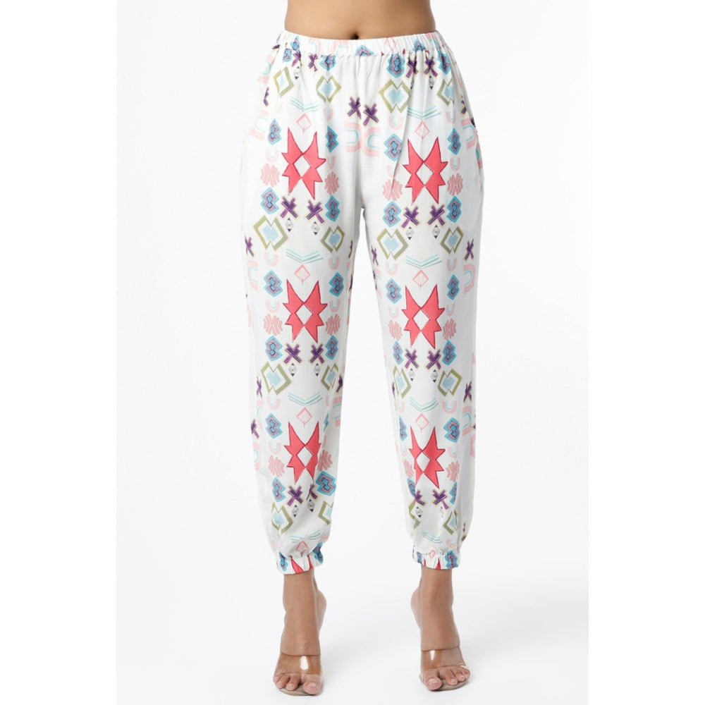 Ps Pret By Payal Singhal White Small Star Print Crepe Top With Jogger Pants (Set Of 2)