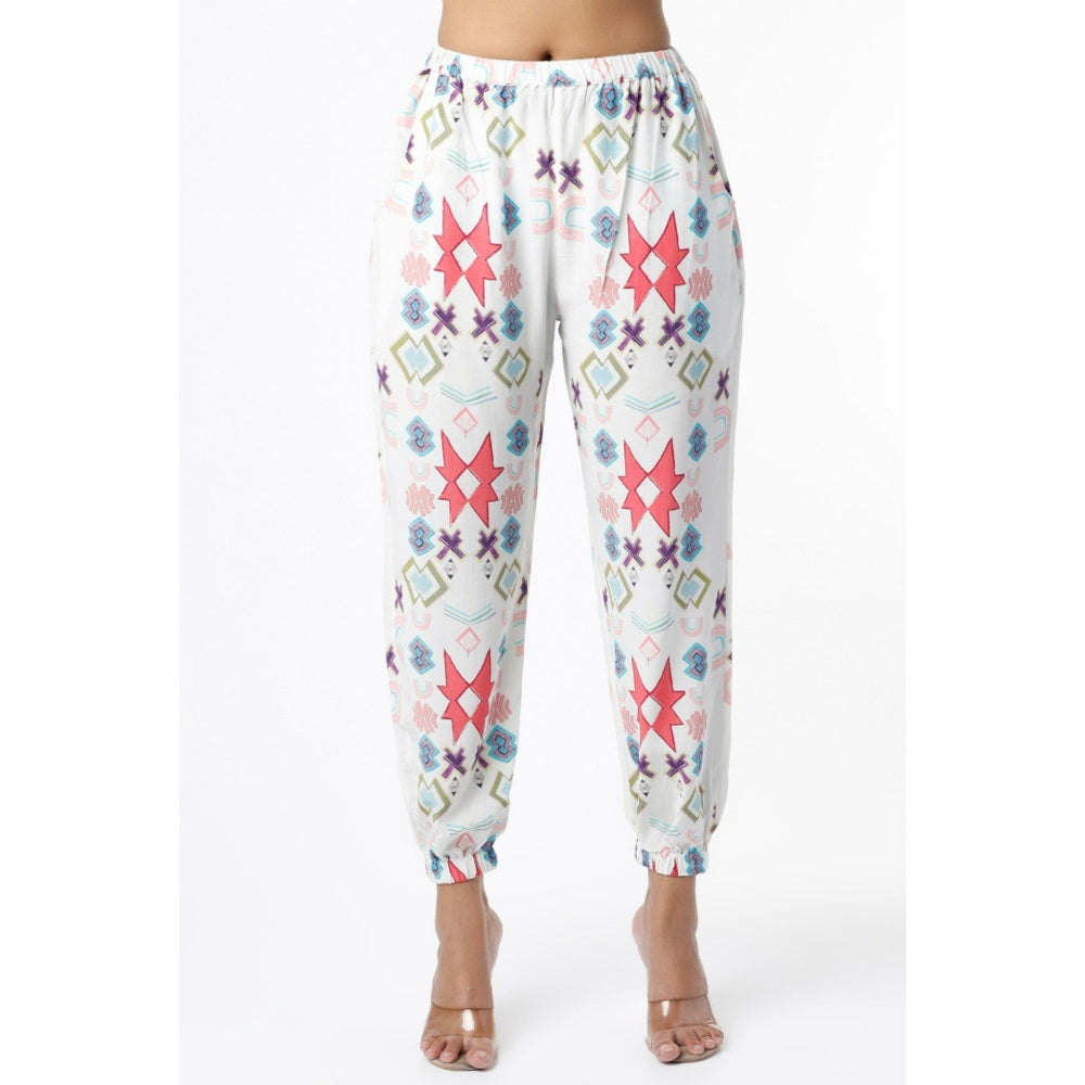 PS Pret by Payal Singhal White Small Star Print Crepe Top with Jogger Pants (Set of 2)