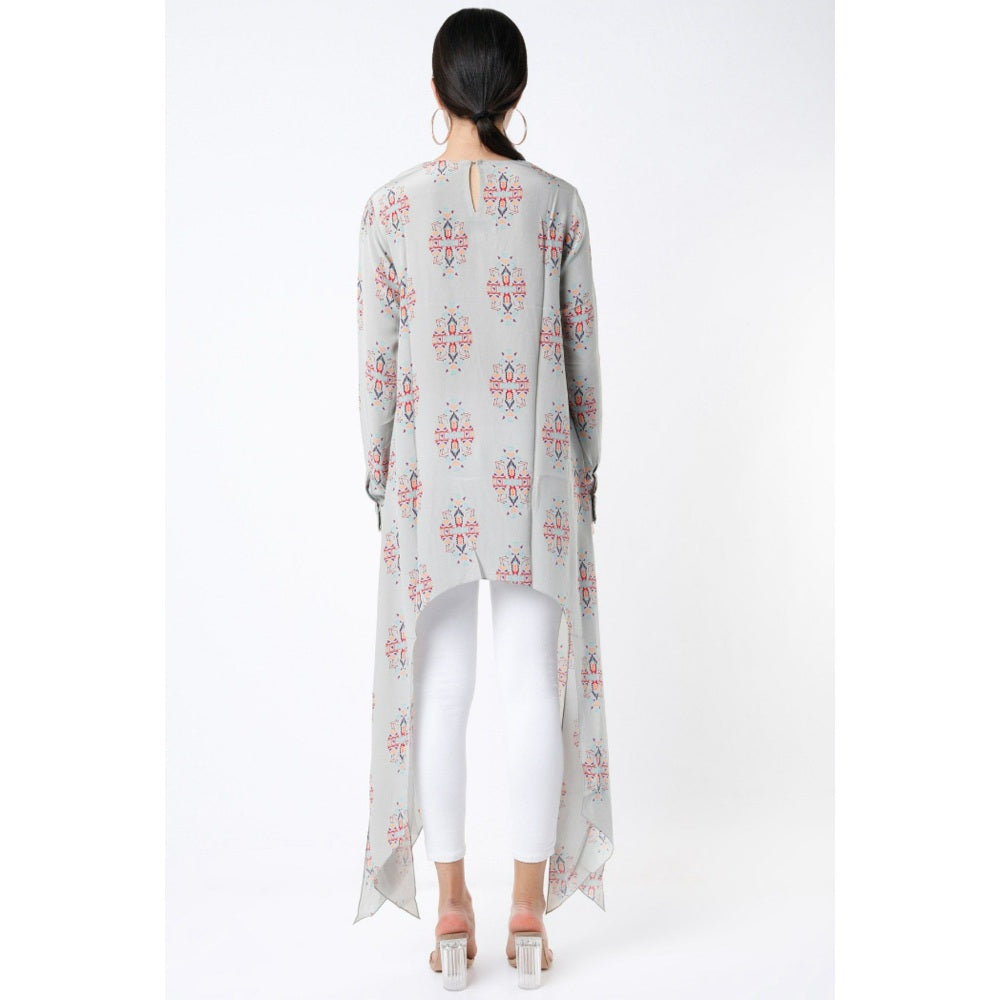 PS Pret by Payal Singhal Grey Ikat Buti Print Crepe Tunic with Side Tail