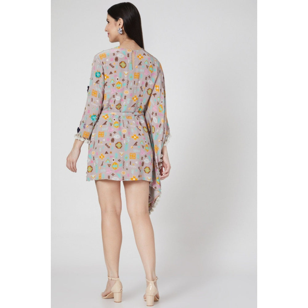 PS Pret by Payal Singhal Lavender Orange Bandhani Kilim Print Embroidered Kaftan