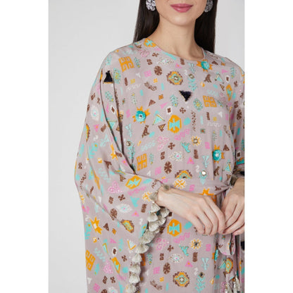 PS Pret by Payal Singhal Lavender Orange Bandhani Kilim Print Embroidered Kaftan