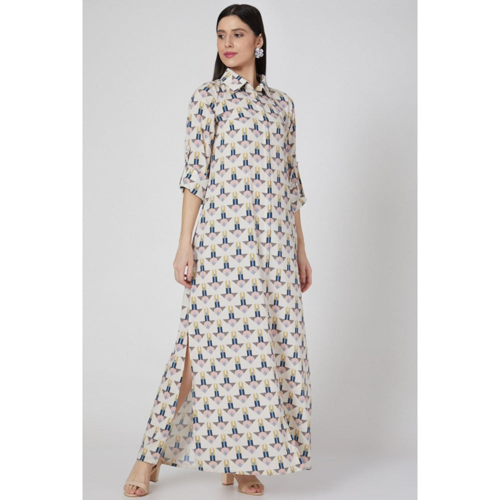 Ps Pret By Payal Singhal Arrow Print Art Crepe Ankle Length With Roll Up Sleeves Shirt Dress