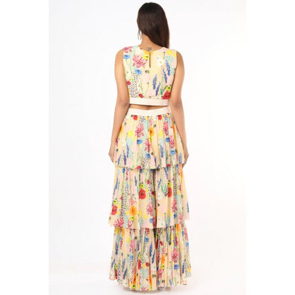 PS Pret by Payal Singhal Stone Bee Print Balloon Top with Layered Sharara Pants (Set of 2)