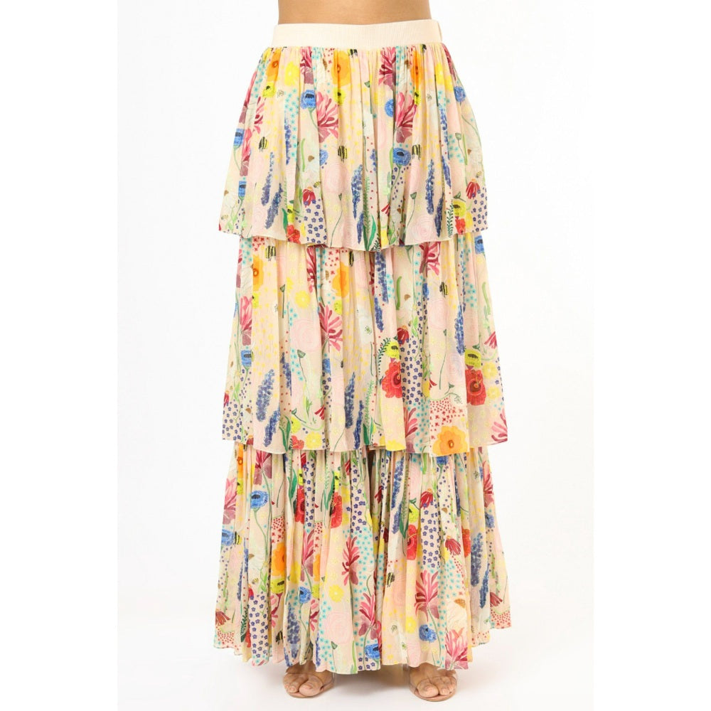 PS Pret by Payal Singhal Stone Bee Print Balloon Top with Layered Sharara Pants (Set of 2)