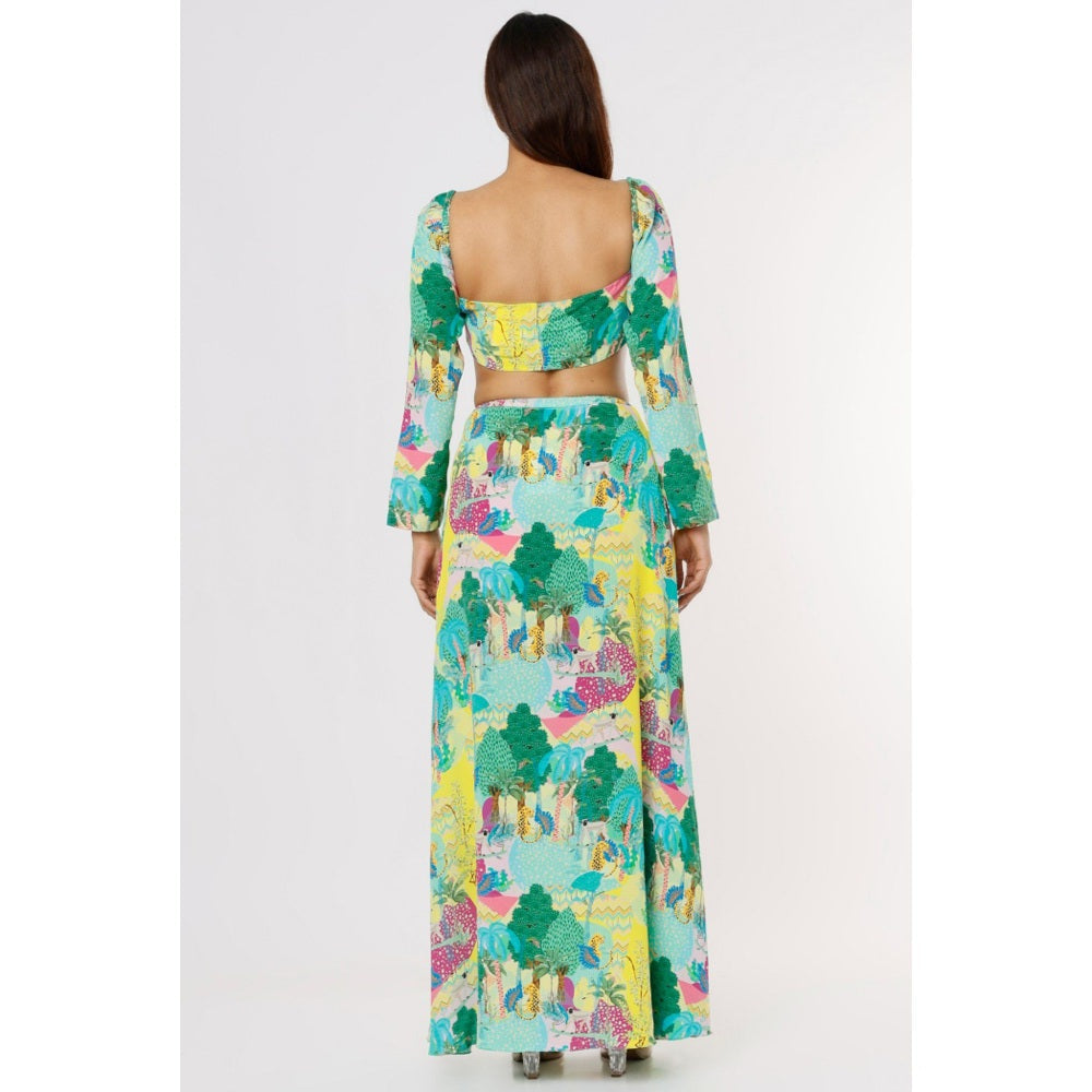 PS Pret by Payal Singhal Yellow Kuno Print Crepe Top and Skirt (Set of 2)