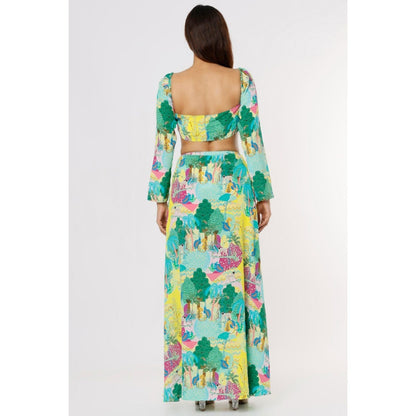 PS Pret by Payal Singhal Yellow Kuno Print Crepe Top and Skirt (Set of 2)