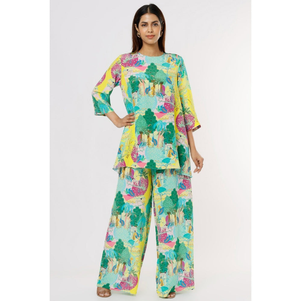 PS Pret by Payal Singhal Yellow Kuno Print Tunic & Palazzo with Tasselled Necklace (Set of 2)