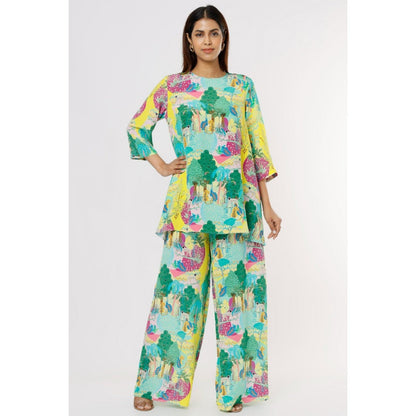 PS Pret by Payal Singhal Yellow Kuno Print Tunic & Palazzo with Tasselled Necklace (Set of 2)