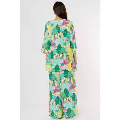 PS Pret by Payal Singhal Yellow Kuno Print Tunic & Palazzo with Tasselled Necklace (Set of 2)