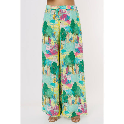 PS Pret by Payal Singhal Yellow Kuno Print Tunic & Palazzo with Tasselled Necklace (Set of 2)