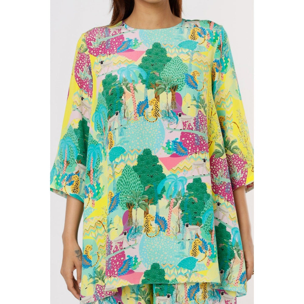 PS Pret by Payal Singhal Yellow Kuno Print Tunic & Palazzo with Tasselled Necklace (Set of 2)