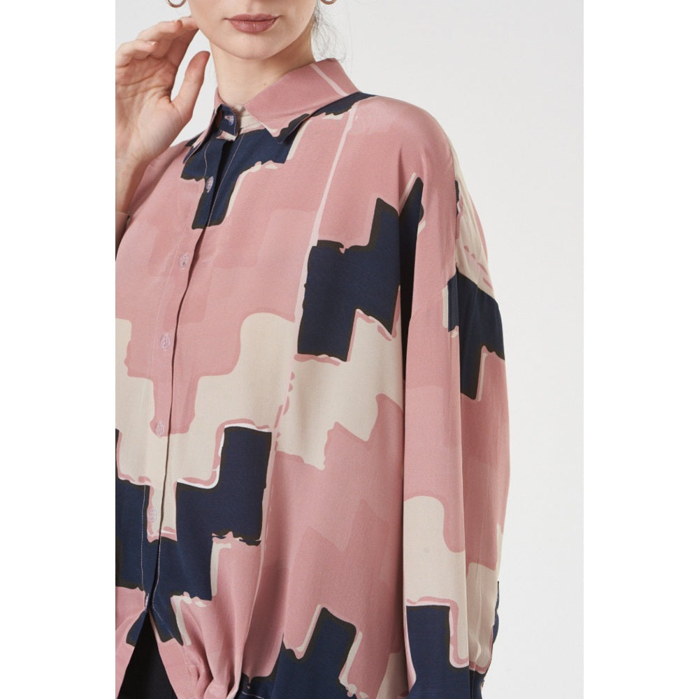 PS Pret by Payal Singhal Blush Pink Ladder Print Crepe Shirt Tunic