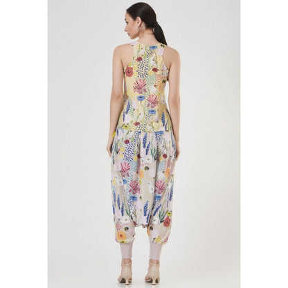 PS Pret by Payal Singhal Yellow Bee Garden Art Crepe Top with Low Crotch Pants (Set of 2)