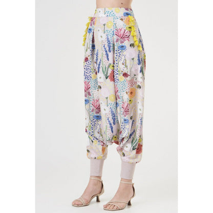 PS Pret by Payal Singhal Yellow Bee Garden Art Crepe Top with Low Crotch Pants (Set of 2)