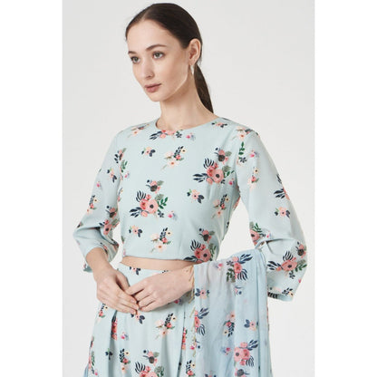 PS Pret by Payal Singhal Gulabi Print Crepe Top and with Draped Saree Style Pants (Set of 2)