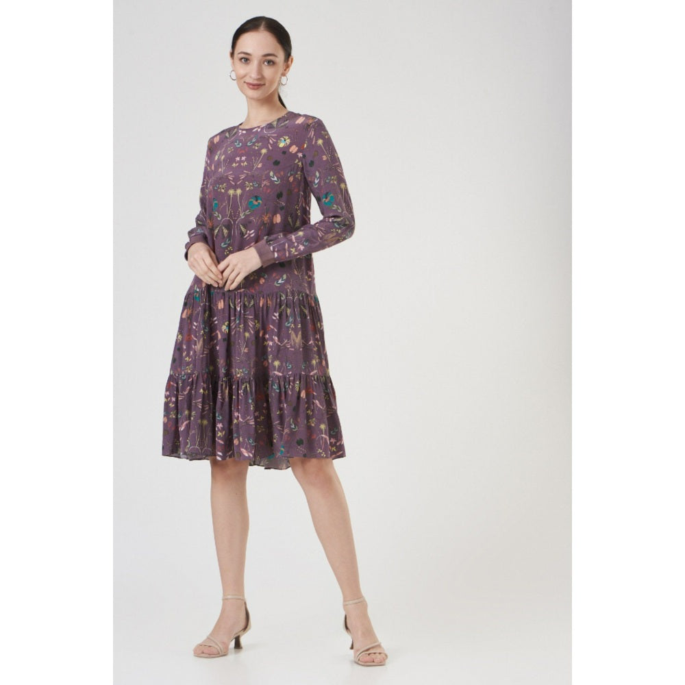 PS Pret by Payal Singhal Purple Forest Print Crepe Frill Hem Tunic