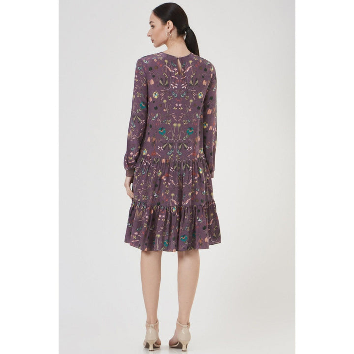 Ps Pret By Payal Singhal Purple Forest Print Crepe Frill Hem Tunic