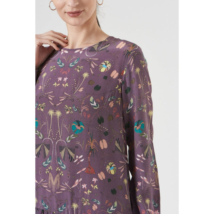 Ps Pret By Payal Singhal Purple Forest Print Crepe Frill Hem Tunic
