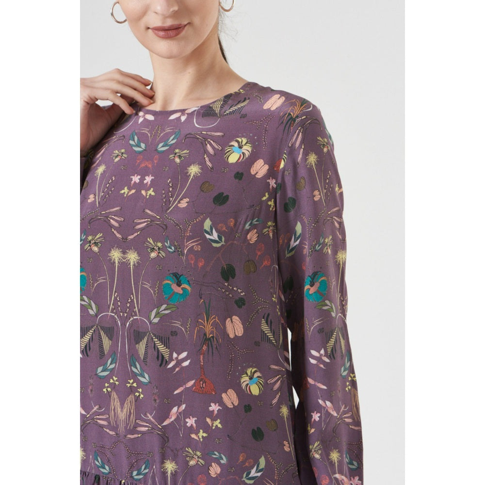 PS Pret by Payal Singhal Purple Forest Print Crepe Frill Hem Tunic