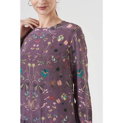 PS Pret by Payal Singhal Purple Forest Print Crepe Frill Hem Tunic
