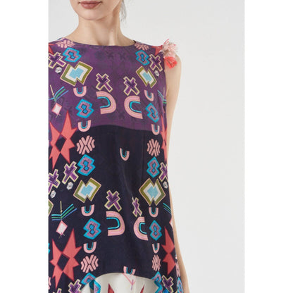 PS Pret by Payal Singhal Purple Printed Tunic with White Printed Low Crotch Pants (Set of 2)