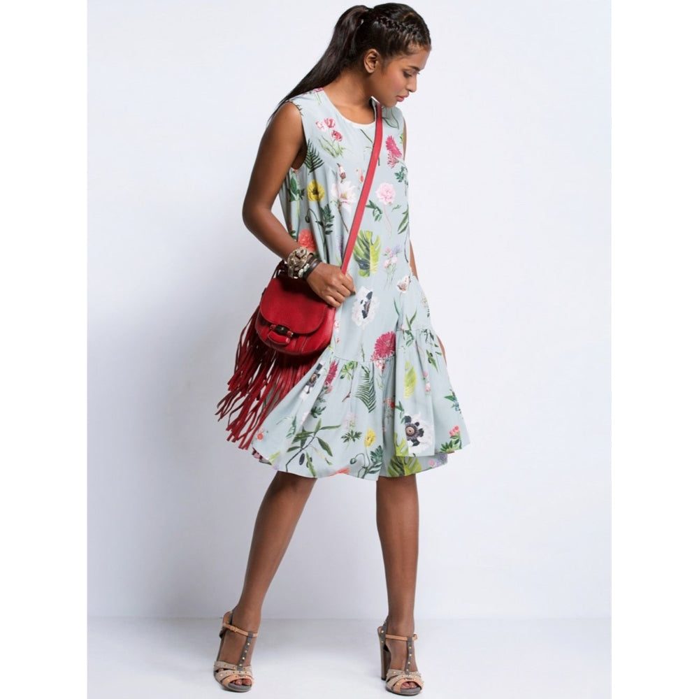 PS Pret by Payal Singhal Aqua Bagheecha Printed Frilled Dress