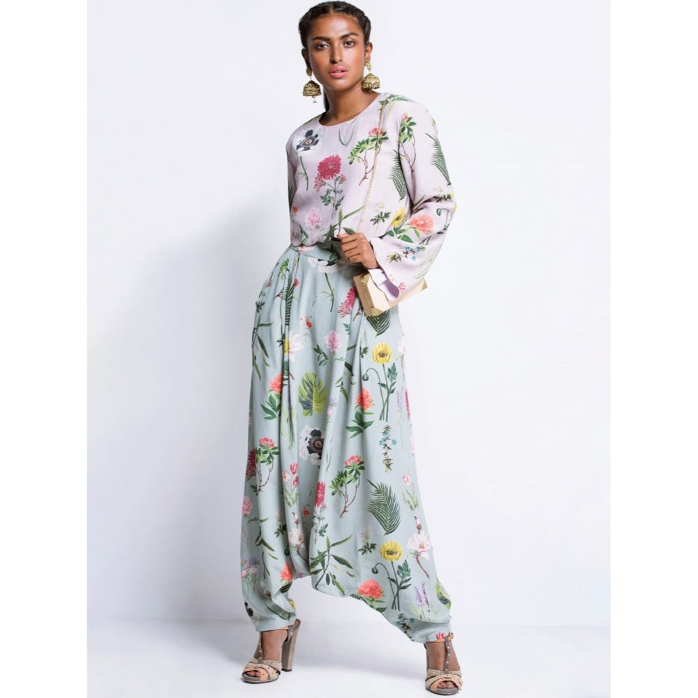 Payal Singhal Lilac Printed Crop Top And Aqua Pant (Set of 2)