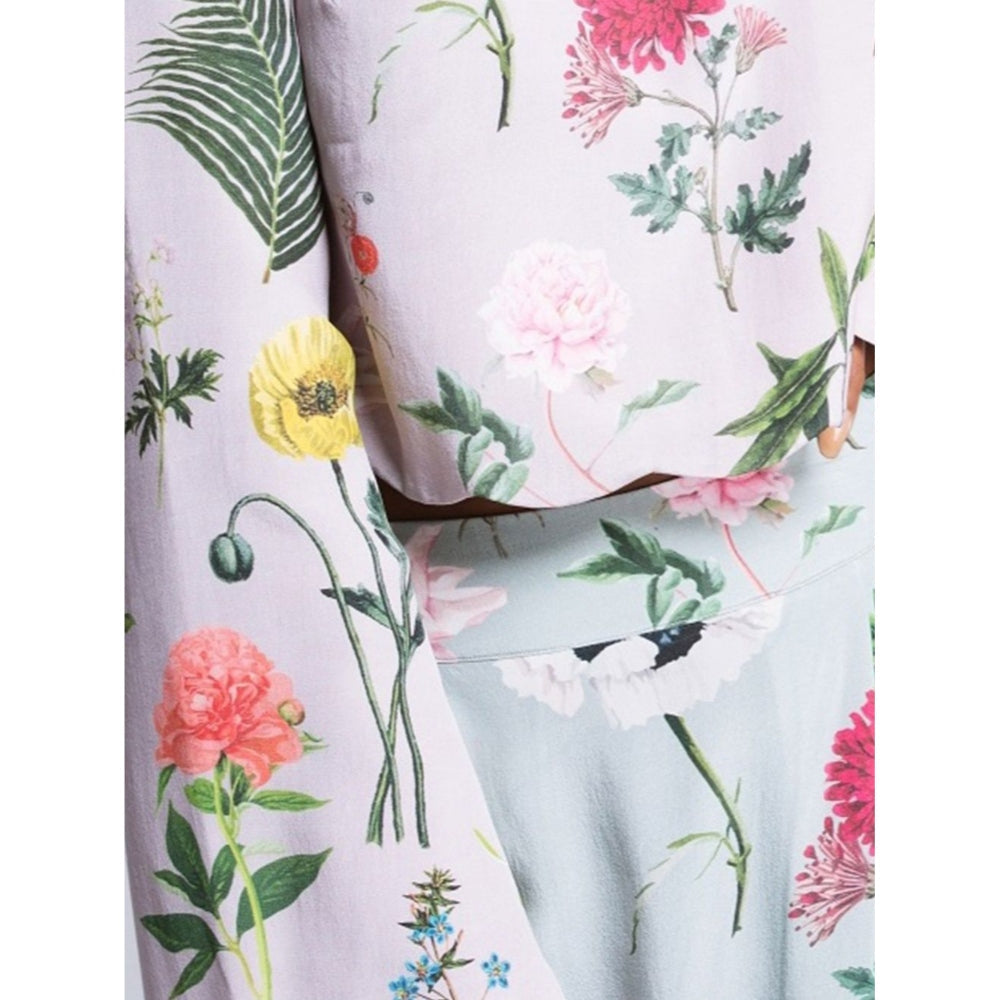 Payal Singhal Lilac Printed Crop Top And Aqua Pant (Set of 2)