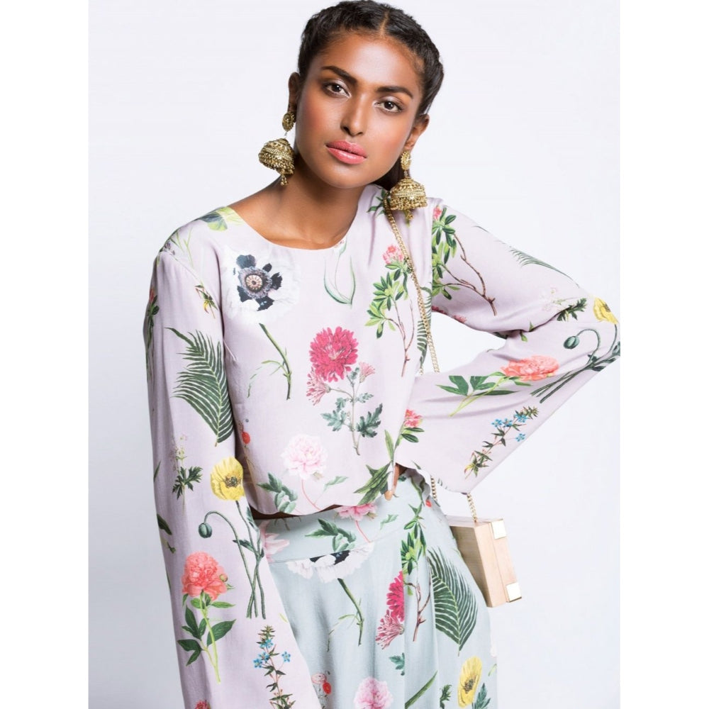 Payal Singhal Lilac Printed Crop Top And Aqua Pant (Set of 2)