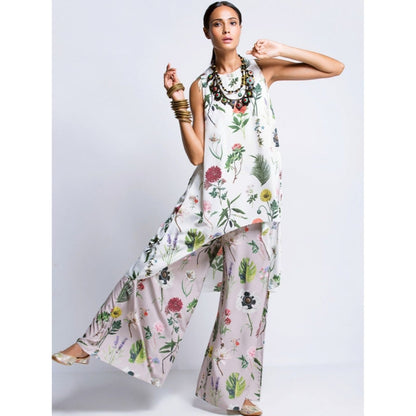 Payal Singhal off White Printed Raised Hem Tunic And Lilac Palazzo (Set of 2)