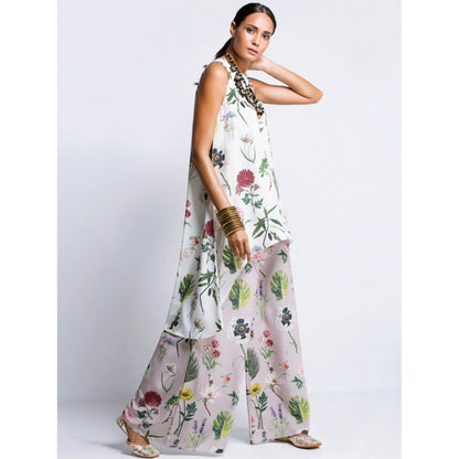 Payal Singhal off White Printed Raised Hem Tunic And Lilac Palazzo (Set of 2)