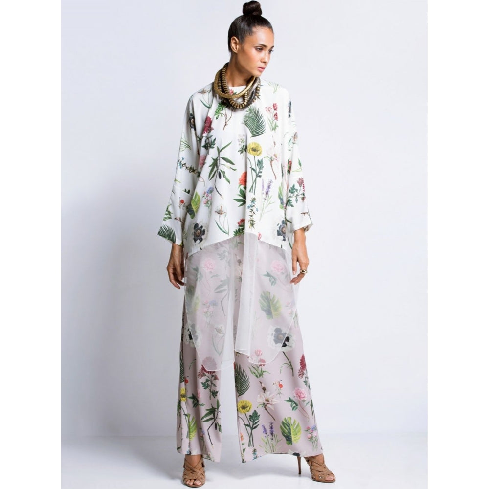 Payal Singhal Off White Printed Tunic And Lilac Palazzo (Set Of 2)