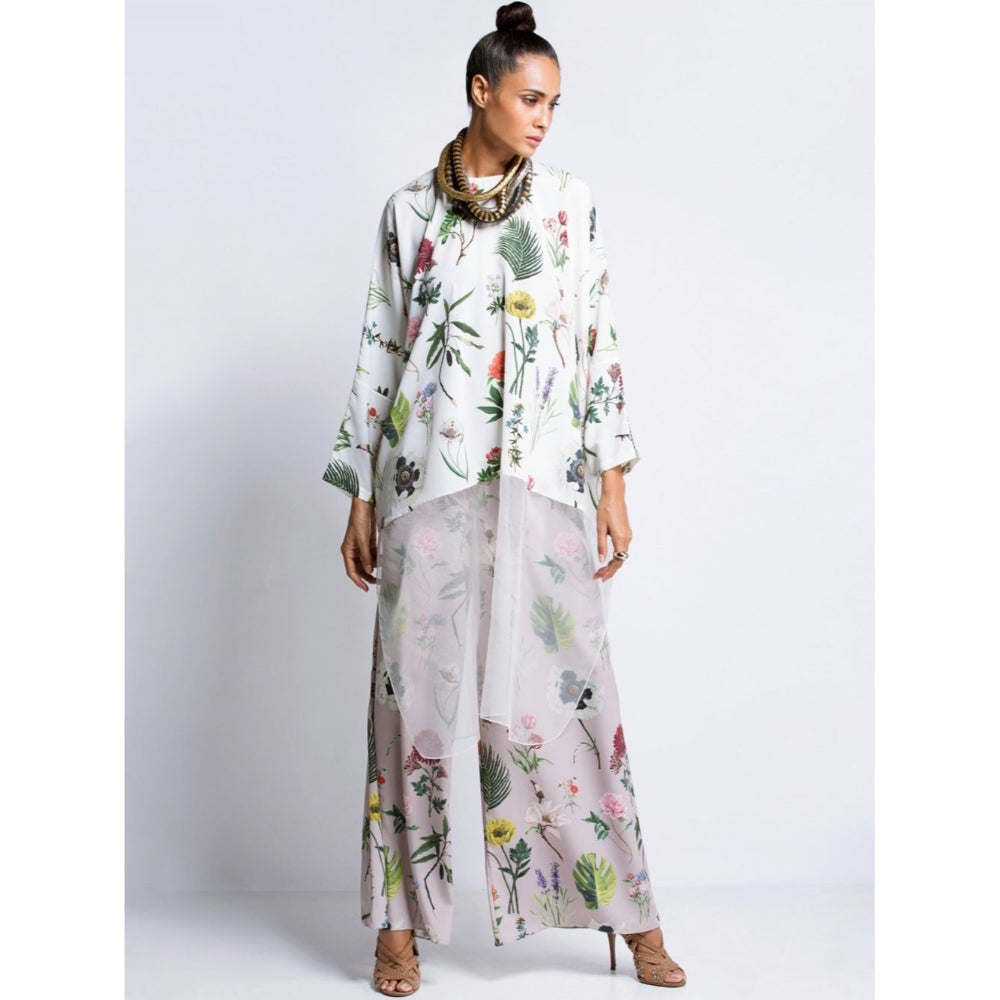 Payal Singhal off White Printed Tunic And Lilac Palazzo (Set of 2)