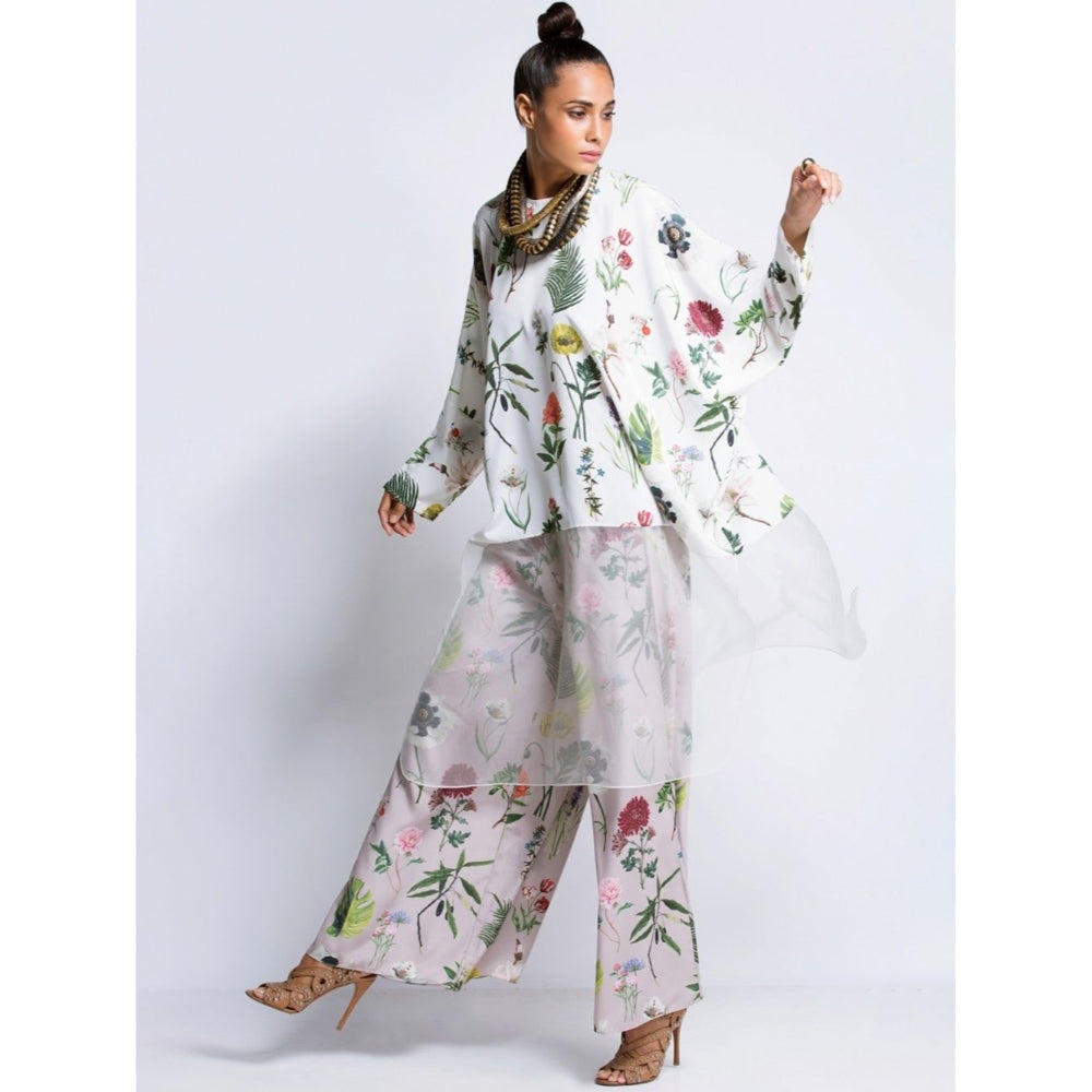 Payal Singhal off White Printed Tunic And Lilac Palazzo (Set of 2)