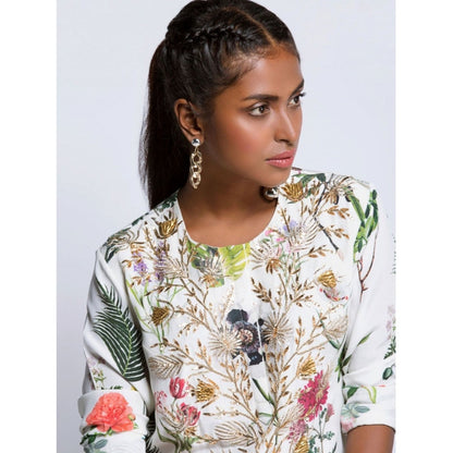 Payal Singhal Off White Printed Kurta And Aqua Palazzo - Set of 2