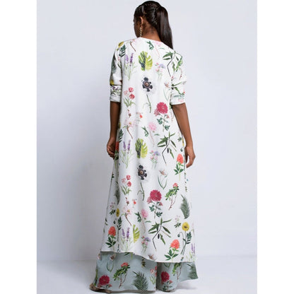 Payal Singhal Off White Printed Kurta And Aqua Palazzo - Set of 2